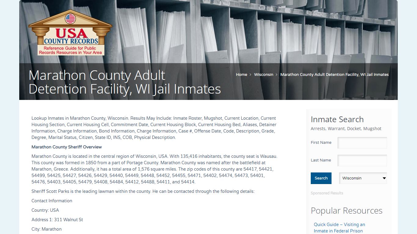 Marathon County Adult Detention Facility, WI Jail Inmates ...